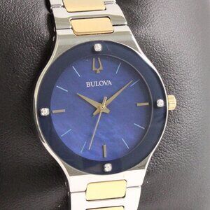 Bulova Women's Watch Diamond Indices Blue Mother Of Pearl Dial 32mm